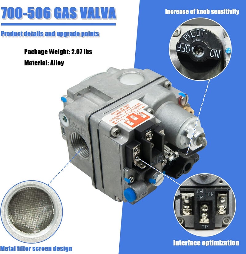 DEEKOOL 700-506 Gas Valve, Fast Opening, 200000 BTU/H, Combination Gas Valve, Inlet Filtered Screen, Pilot Outlet 1/4” Tubing, Standard NEMA Terminals, Widely Used in Natural Gas - Image 3